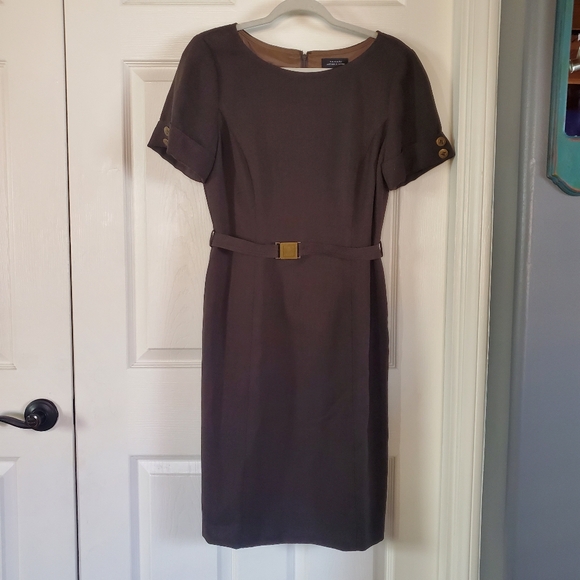 Tahari Dresses & Skirts - Tahari Arthur S Levine Olive Green Midi Dress Belted Short Sleeves Career Office